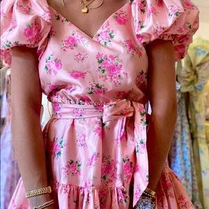 🌸 LoveShackFancy Puff Sleeve Mini Dress, Pink Floral, Worn Once